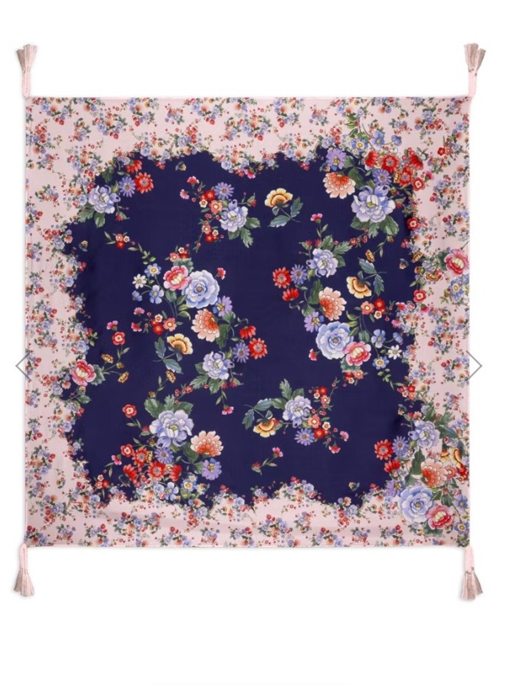 NEW Johnny Was Elsa Silk Scarf Floral Braided Tassels Large Blue Pink 44" x 44"